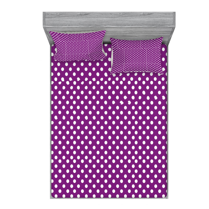 Microfiber Floral Sheet Set, Queen Sheet Set with Fitted Sheet, Purple Polka Dots
