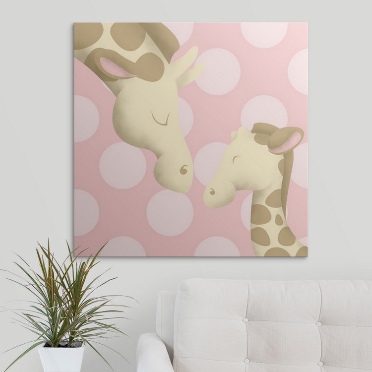«Giraffe Mommy and Baby on Pink», impression, H 16 po x l 16 po x P 1,5 po, Toile, Bleu