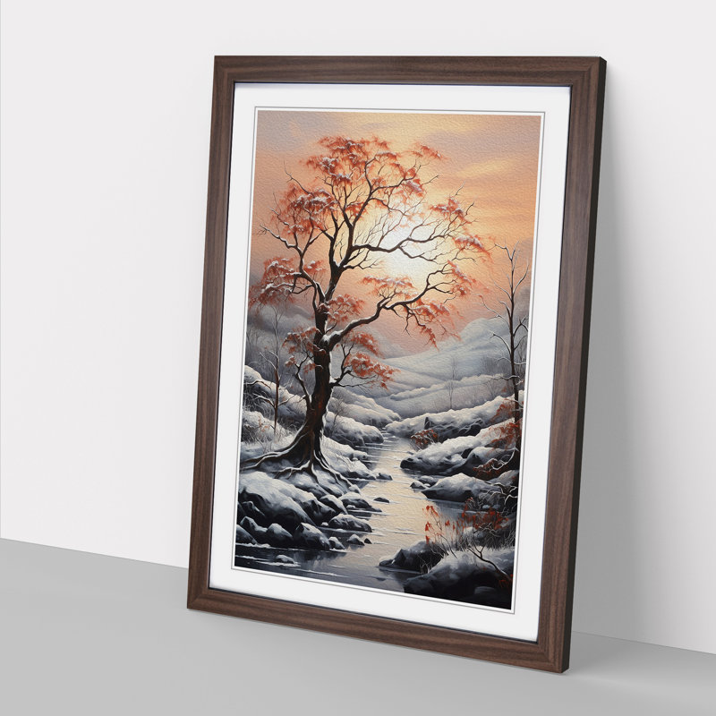 Winter Landscape Symbolism - Single Picture Frame Print on Wood, Walnut, 64cm H x 46cm W x 2cm D