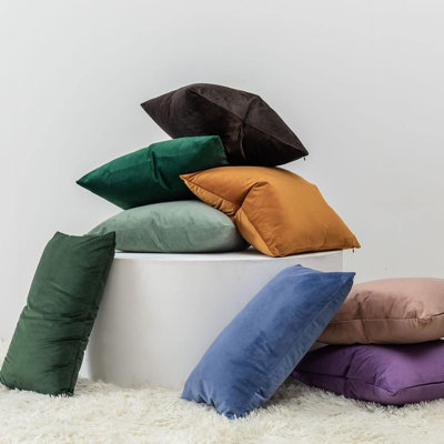 Housse de coussin en velours 18 x 18 pouces, ensemble de 2 housses de coussin décoratives carrées avec fermeture à glissière cachée pour canapé-lit, salon, voiture, décoration, rose