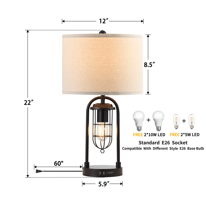 21.5” Table Lamp Set With Night Light And USB Ports