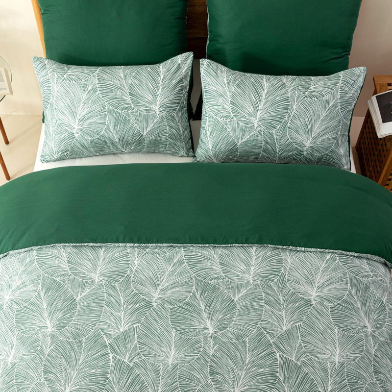 Microfiber Floral Duvet Cover with Pillowcases Included, Green