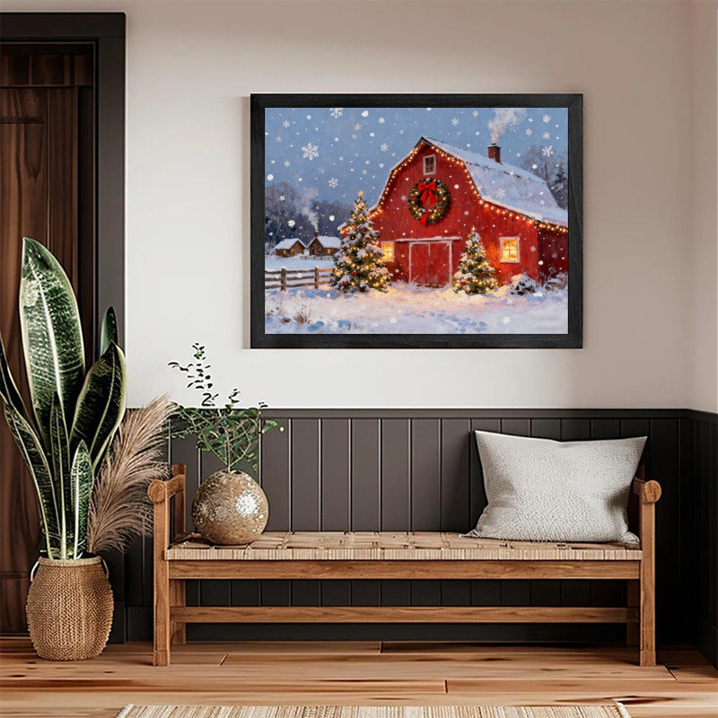 Art mural de ferme rustique noire encadrée de Noël, H 13 po x l 17 po