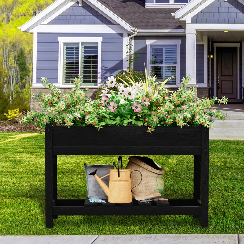 High-Density Polyethylene Elevated Planter, Black