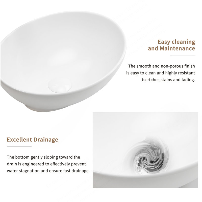Lavabo vasque de salle de bain ovale blanc en céramique