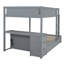 Lit superposé double avec lit gigogne simple, rangement et bureau, gris-1476001259