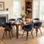 Chaises de salle à manger rembourrées modernes, tissu bleu avec pieds en bois, siège et dossier rembourrés doux, chaises d'appoint de cuisine et de salle à manger scandinaves-640190671-640190659