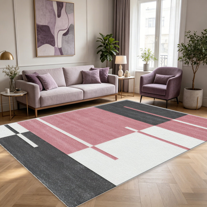 Pink and Black  area rugs for Living Room, Soft and Comfortable, Suitable for all seasons, easy to maintain, machine washable Indoor floor mat, Under Table Farmhouse suitable for Bedroom, Dining Room, Study,  Balcony, Home Decor Patio
