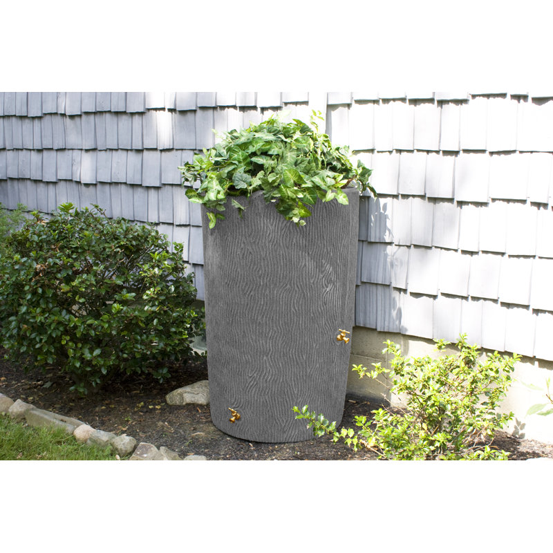 Good Ideas 90 Plastic Drainable Rain Barrel, Dark Granite