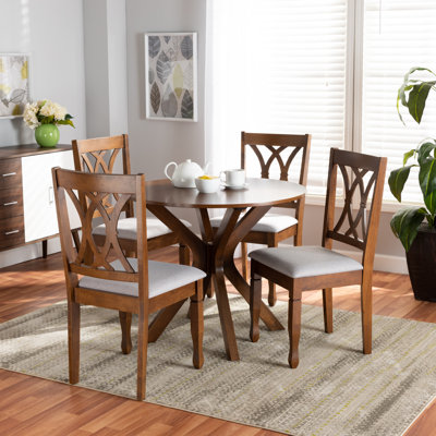 Lavoie Grey Fabric 5-Pc Dining Set in Walnut Brown Finished Wood, 37.4'' H X 17.7'' W X 20.5'' D