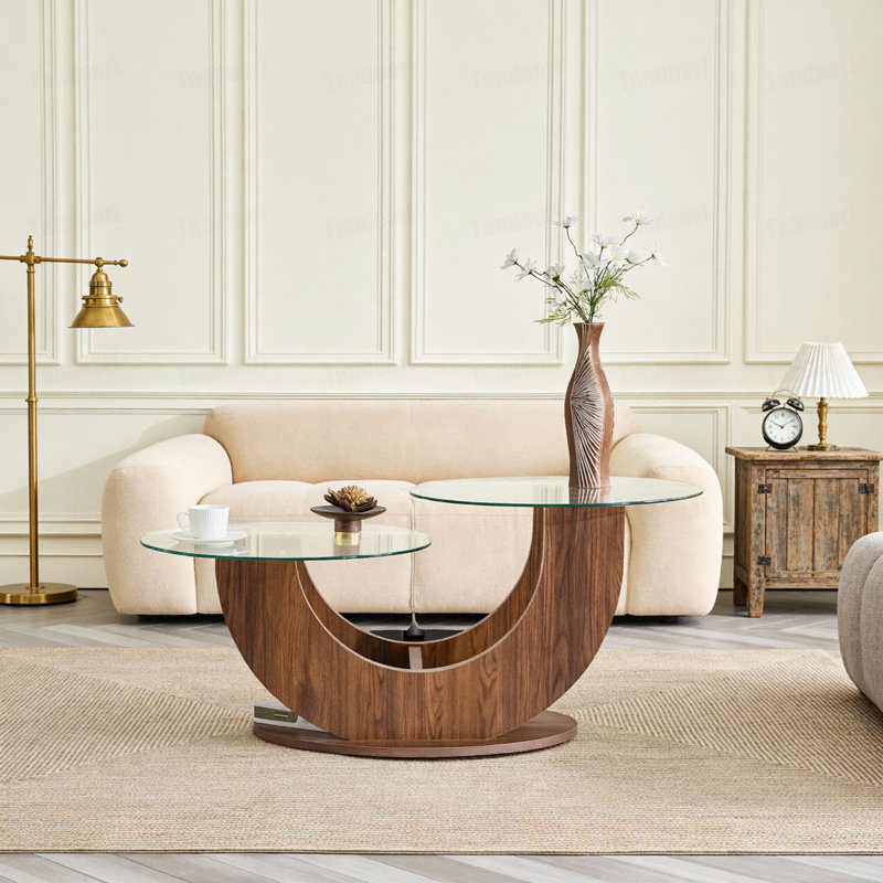 Table basse en verre Creative, Noyer