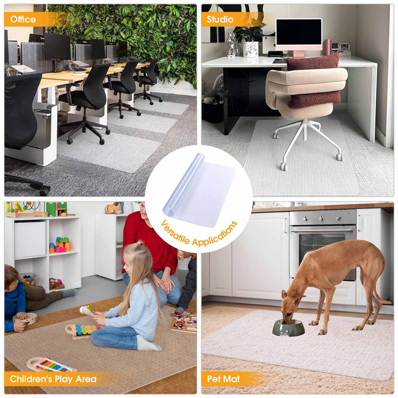 Transparent PVC Rectangular Chair Mats with Studded Back, Set of 2