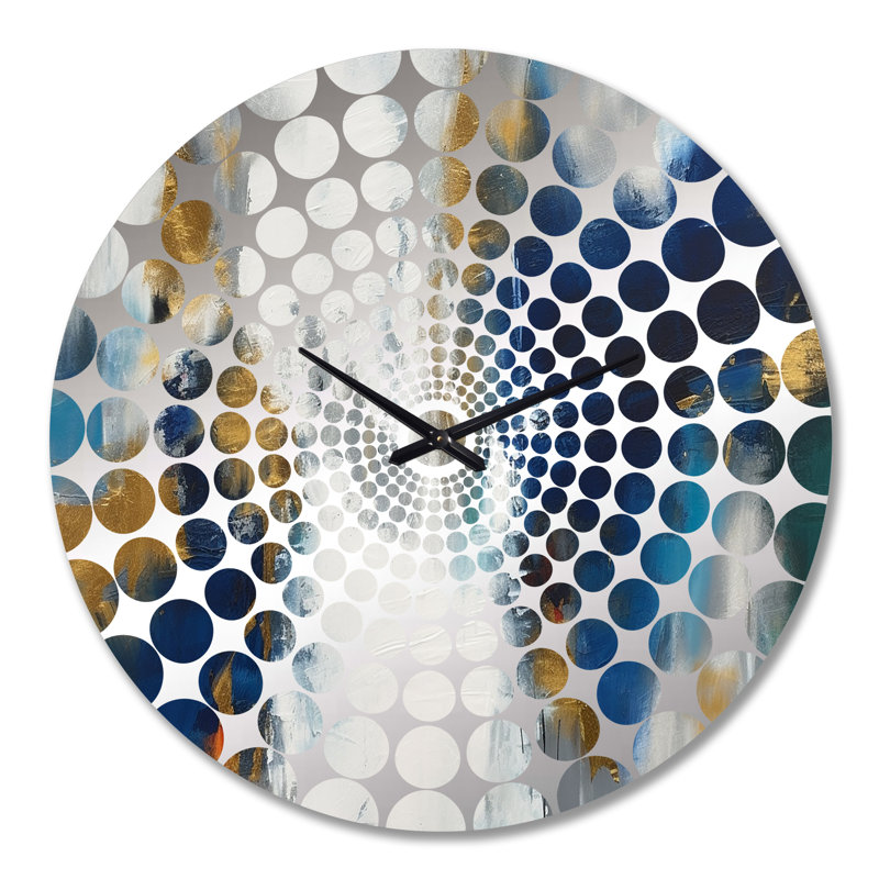 «Deep Knowing Abstract» en bleu royal et or II - Peinture abstraite horloge murale, Grand