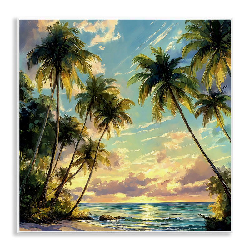 Coucher de soleil sur la plage, plaque murale de palmiers, design par Creative Studio