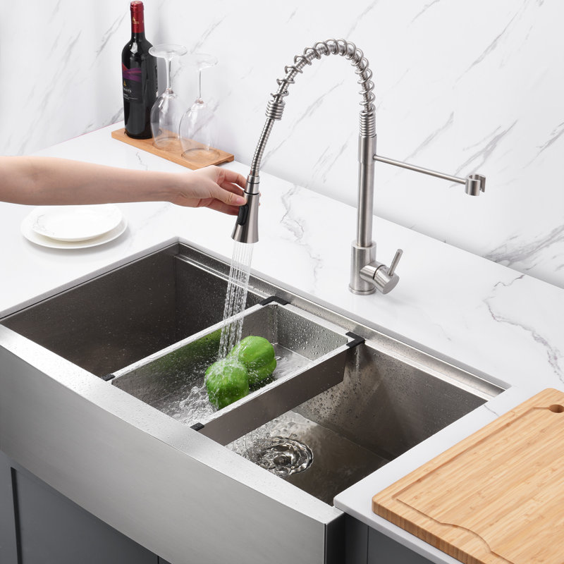 Farmhouse Apron Single Bowl Stainless Steel Kitchen Sink Workstation with Accessories, 36" W x 20.25" D x 10" H