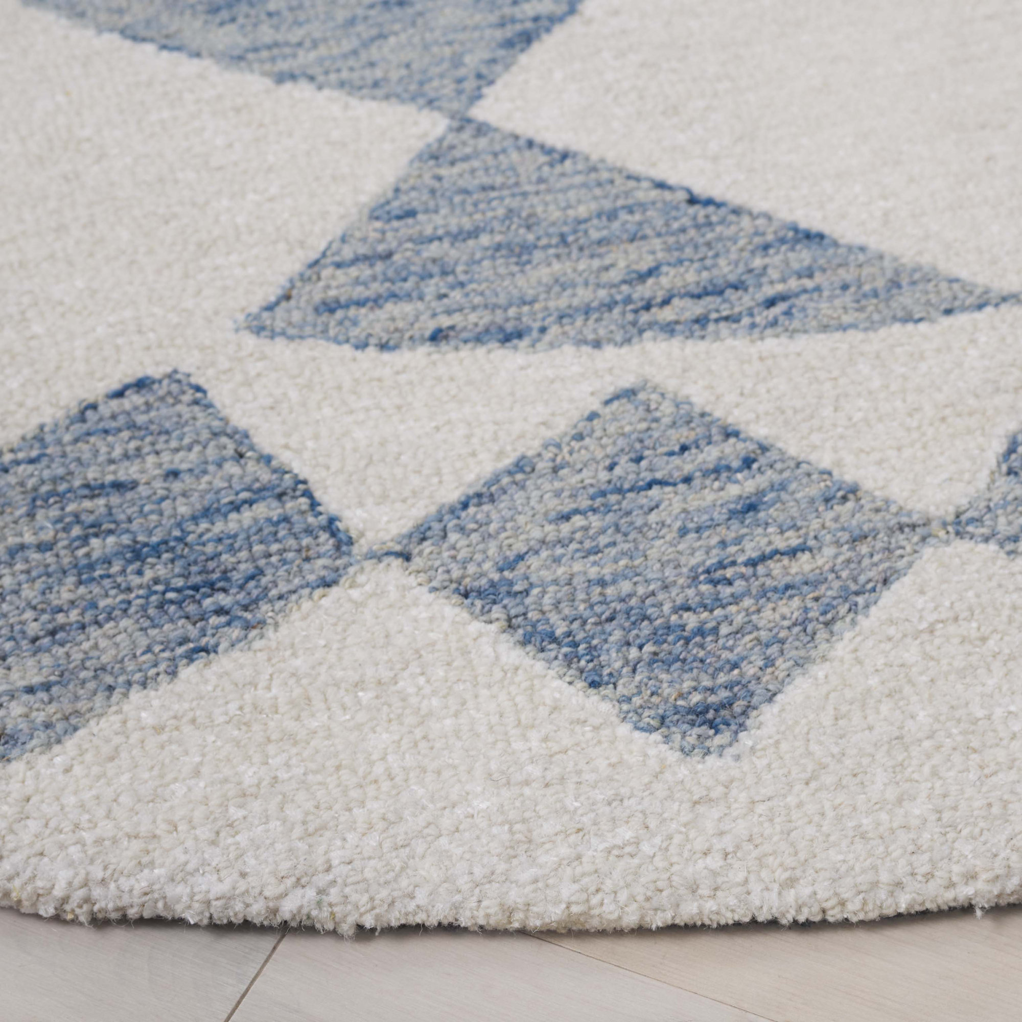 Claude Handmade Blue / Ivory Rug, Round 6'