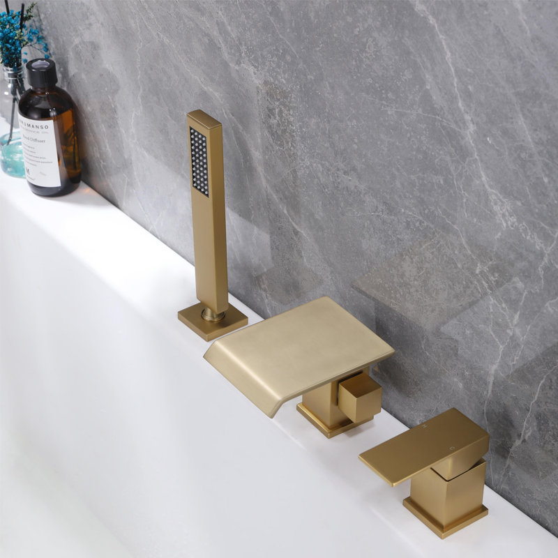 Robinet de salle de bain double usage en cuivre Jk avec valve de distribution d'eau et tuyau d'entrée, traitement de surface or brossé