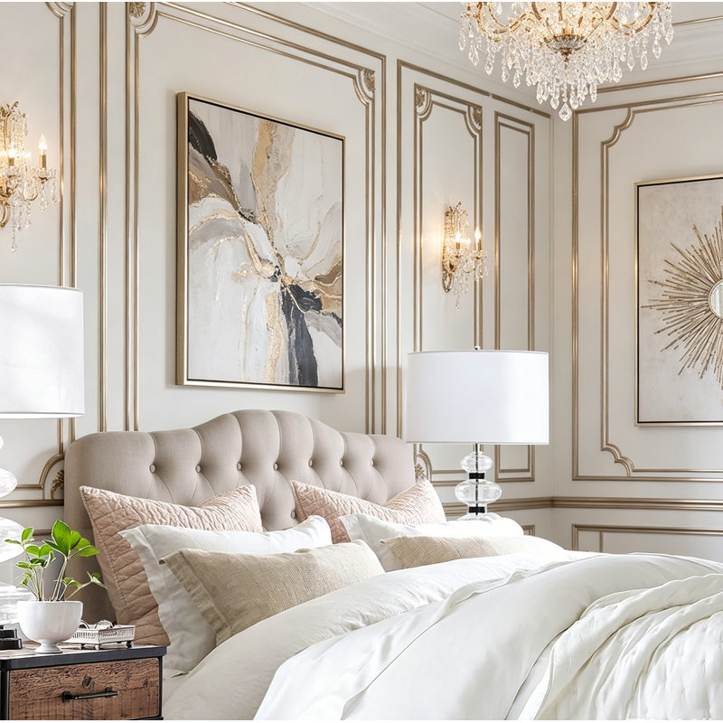Tête de lit tapissier en lin capitonnée, structure en bois massif avec hauteur réglable de 34 po à 43 po - Conception moderne à boutons pour toute chambre à coucher
