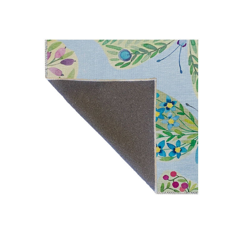 Tapis décoratif lavable bleu et vert, Sous-tapis rectangulaire de 3 pi 3 po x 4 pi 11 po