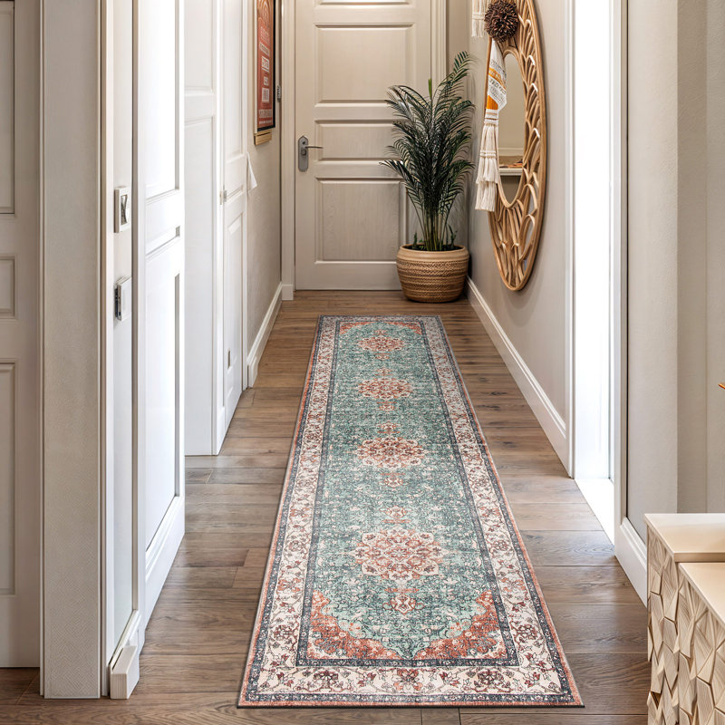 Traditional Oriental Medallion Washable Non Slip Area Rug, Runner 2' x 10'