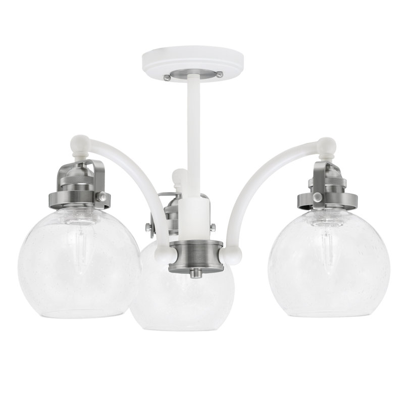 Plafonnier semi-encastré 3 lumières avec verre transparent 5,75 po Easton, Blanc / nickel brossé