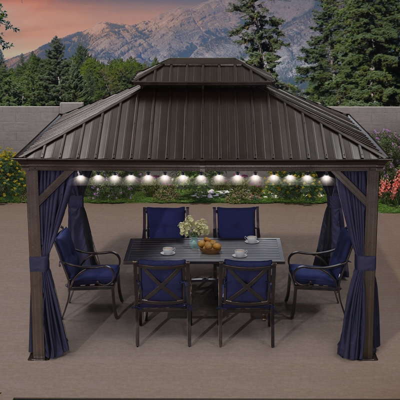 Pavillon de jardin en aluminium pourpre avec lumières DEL, 12 pi x 10 pi