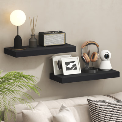 Ensemble de 2 étagères murales flottantes, 9 x 24 po, étagère murale flottante avec support invisible, épaisseur de 2 po, pour salle de bain, salon, chambre, bureau à domicile, style américain