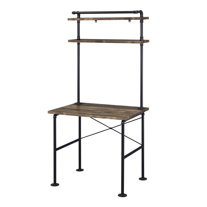 2-shelf Desk For Working With Rectangular Shape And Rustic Finish Metal Details 2 Shelf