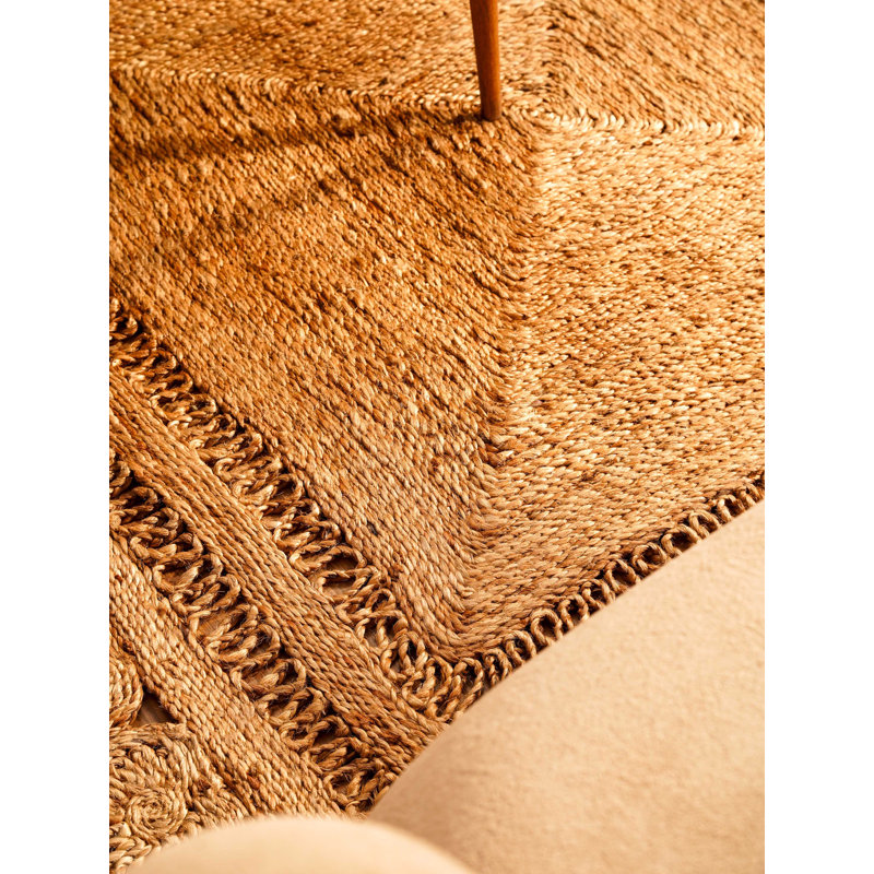 Valinda Hand Woven Jute Eco-Friendly Solid Area Rugs - Square, Beige Color, Oriental Design, Low Pile, Natural Fiber, Outdoor Indoor Handmade Area Rugs for Living Room, Bed Room