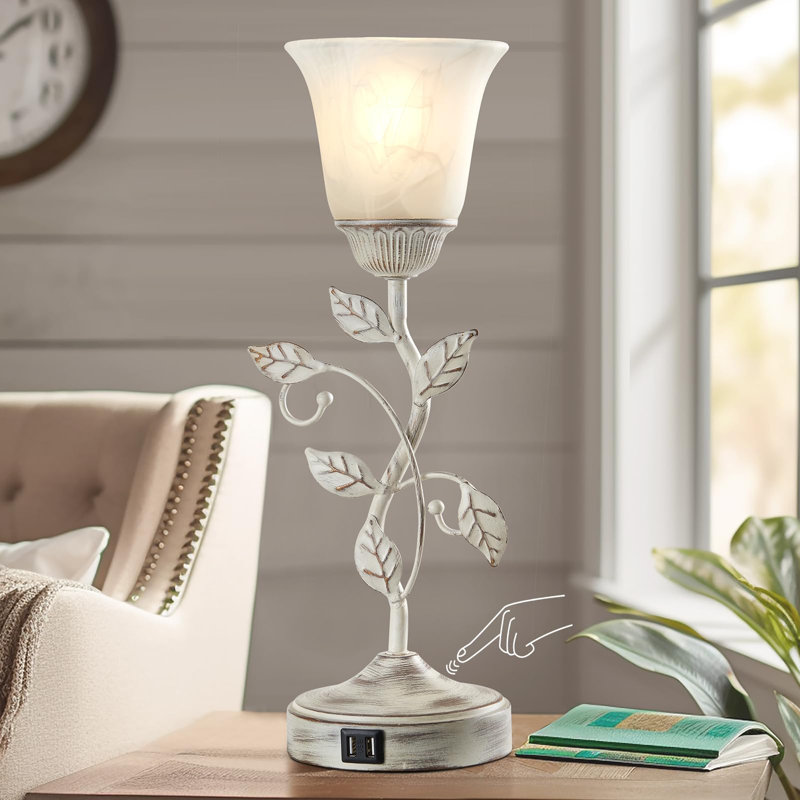 Lampe torchère USB en métal Rhines, Blanc rétro