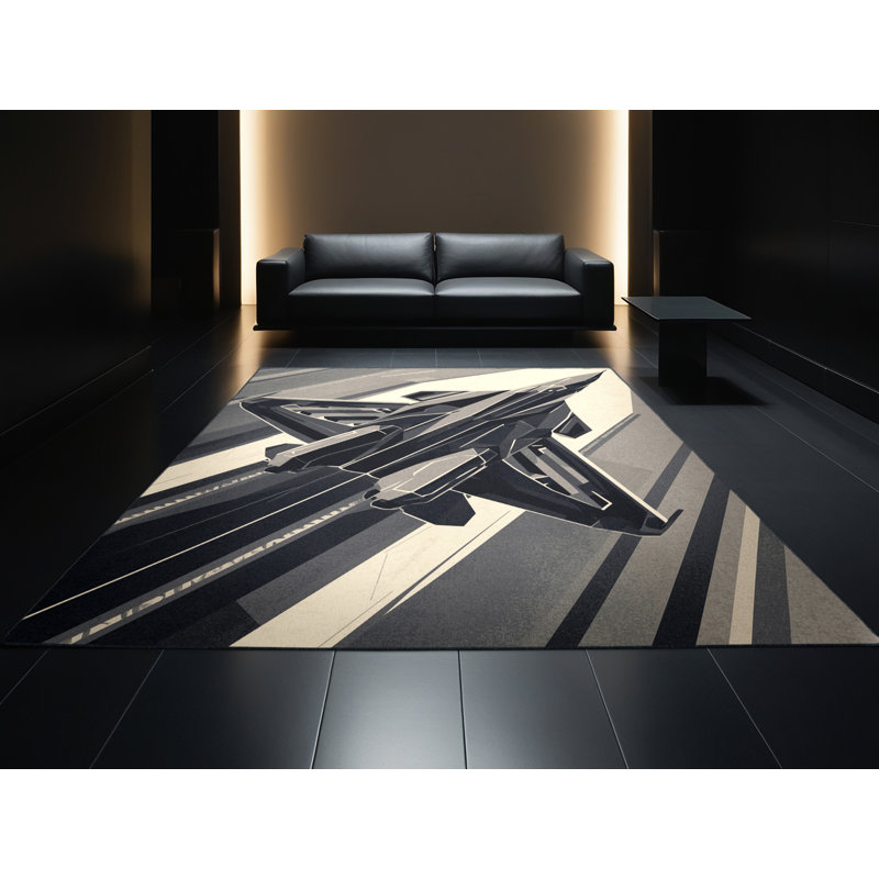 Tapis géométrique moderne doux et moelleux Eddy Fighter Jet, 5 x 7
