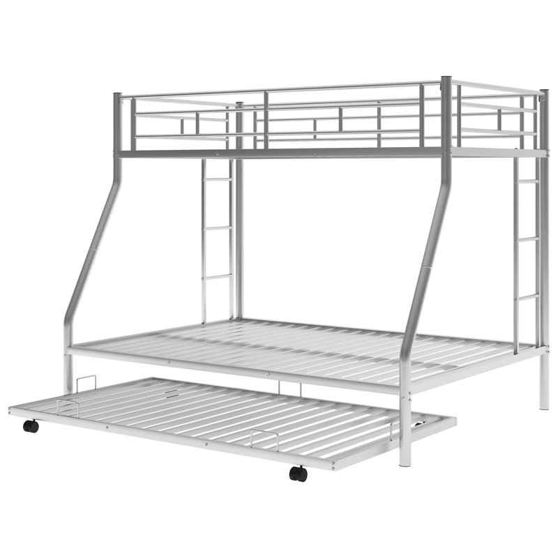 Comptche Kids Bunk Bed with Trundle, Twin over Full, Silver