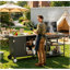 Chariot de barbecue noir roulant avec évier, table de barbecue pliable en métal avec armoire de rangement pour patio