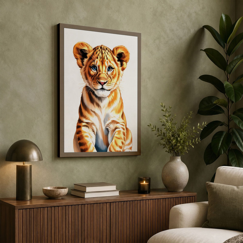Young Lion Cub Modern - Wrapped Canvas, 36x24 - 91.4 x 61.0 cm, Ochre Border