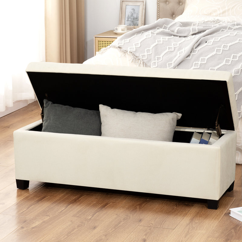 42" Rectangle Storage Ottoman Bench With Lift Top, Beige