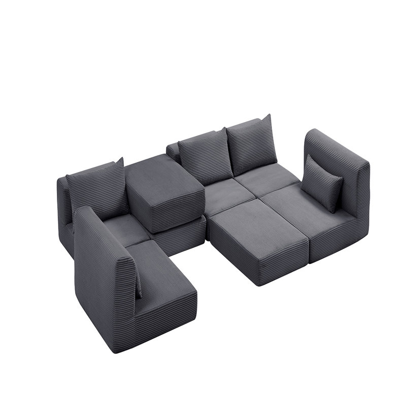 Compression Upholstered Sectional Sofa (Gray)