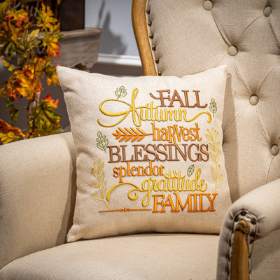16 in. Embroidered Harvest Season Throw Pillow