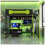 Lit mezzanine double en bois avec bureau, tablettes, lumières DEL, ports USB et panneau perforé, noir et vert-129747081