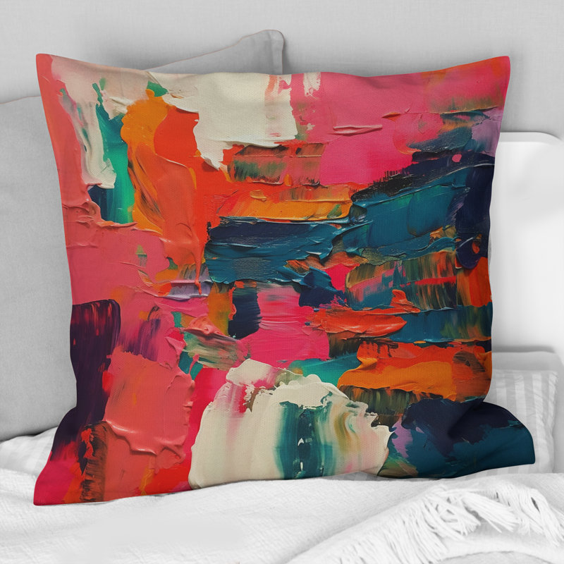 Coussin décoratif rose et bleu à imprimé abstrait