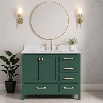 42 Inch Single Sink Freestanding Bath Vanity With Engineered Marble Top