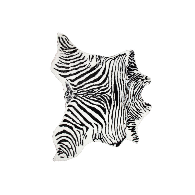 4' X 5' Black and White Faux Fur Printed Area Rug
