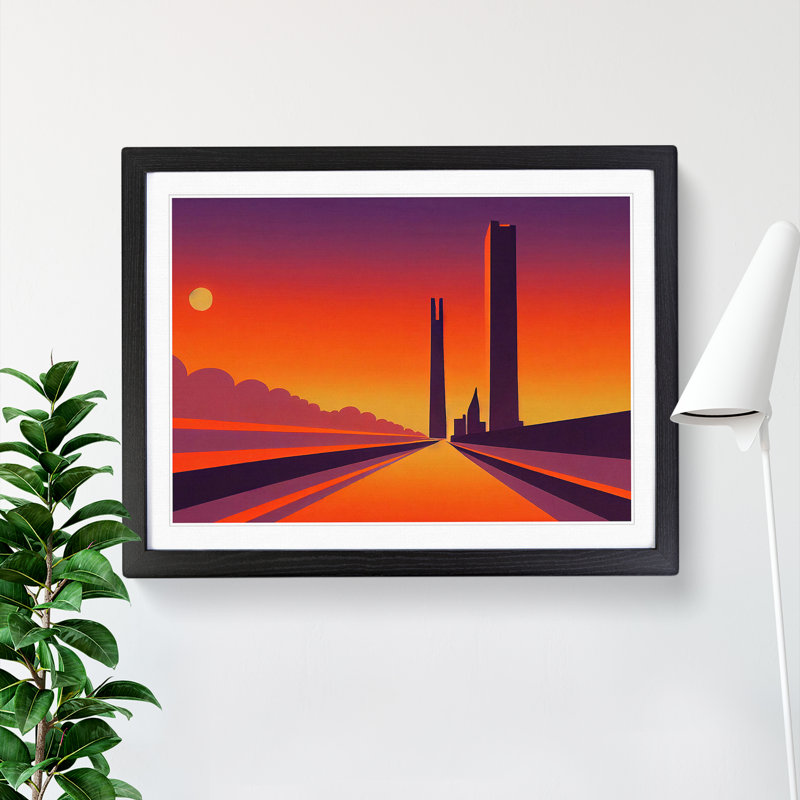 Art Deco Sunset - Single Picture Frame Print, 46cm H x 64cm W x 2cm D, Black Framed