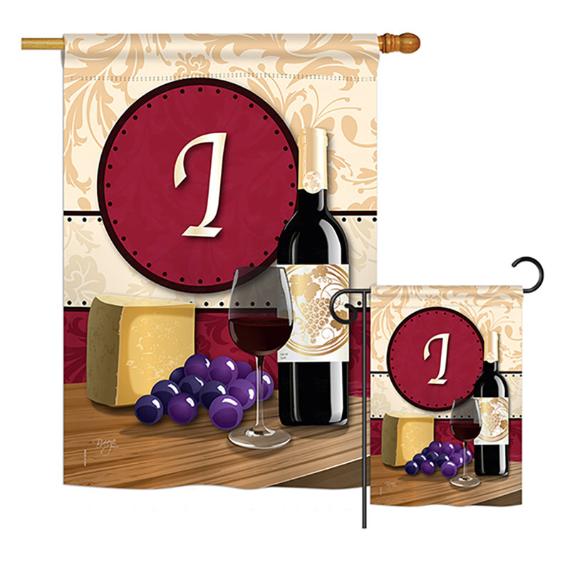Ensemble de 2 drapeaux verticaux décoratifs en polyester à 2 côtés "wine a initial", I