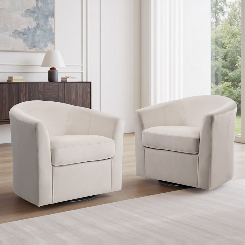 Upholstered Swivel Barrel Chair, Ivory