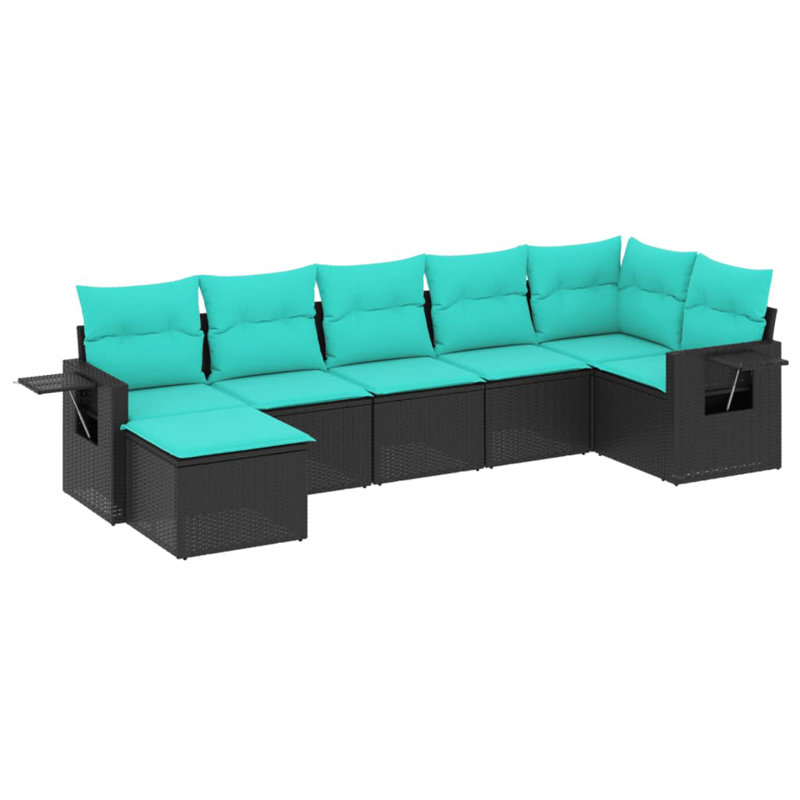  Ensemble de canapé de patio 7 pièces avec coussins en rotin de polyester noir