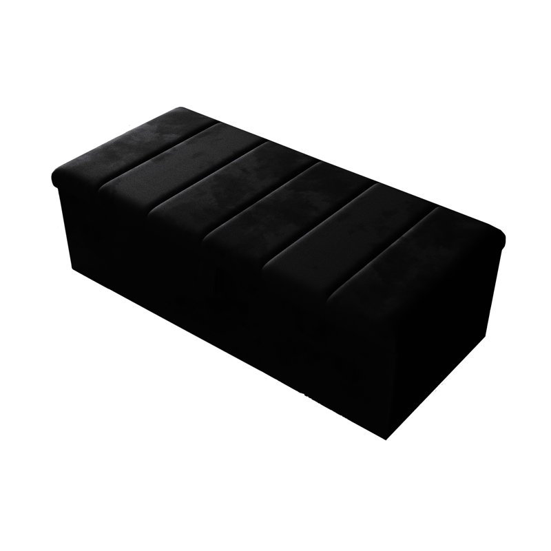 Alakay 102cm Wide Rectangle Striped Ottoman Storage Box with Hydrolic Arm, Plush Black