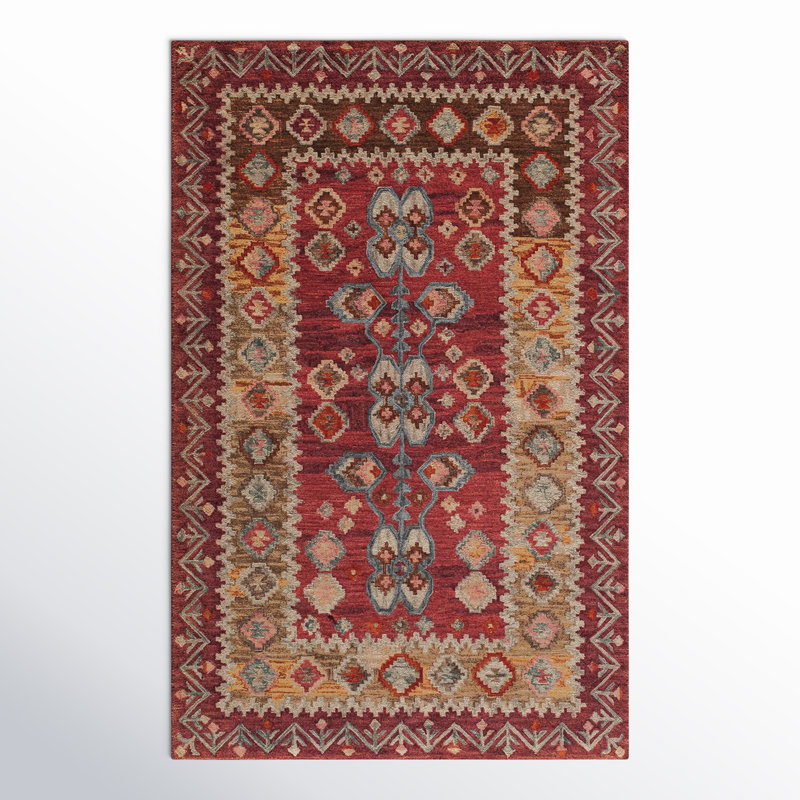 Laughlin Wool Oriental Area Rug in Red/Beige, Rectangle 3'6" x 5'6"