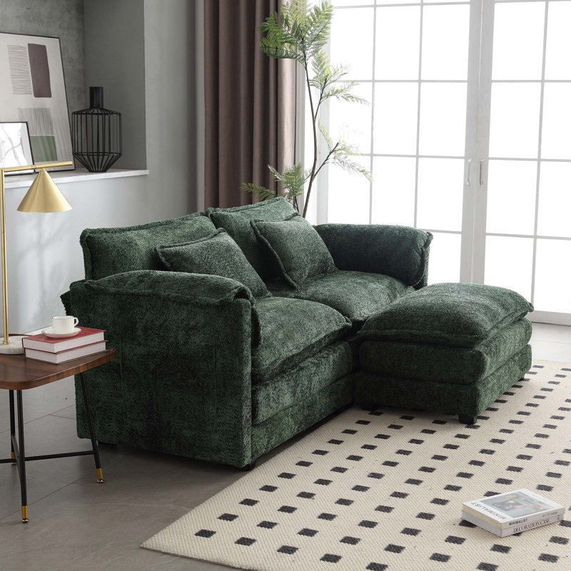Causeuse avec repose-pieds 76,77 po, Chenille verte