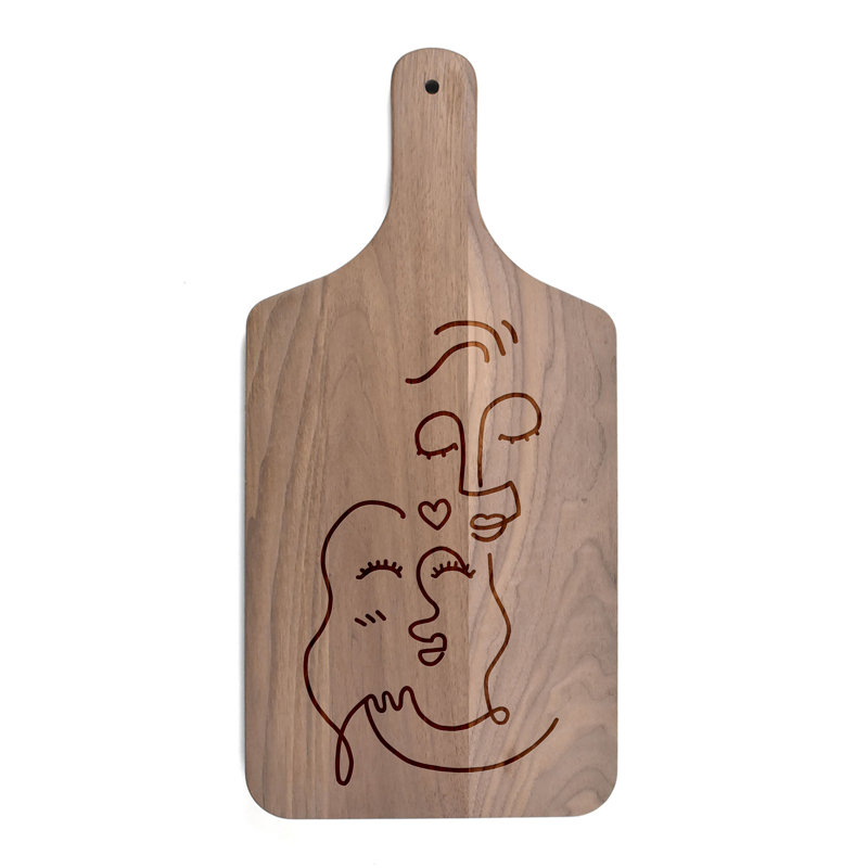 Drawn Love Faces Cutting Board, Walnut