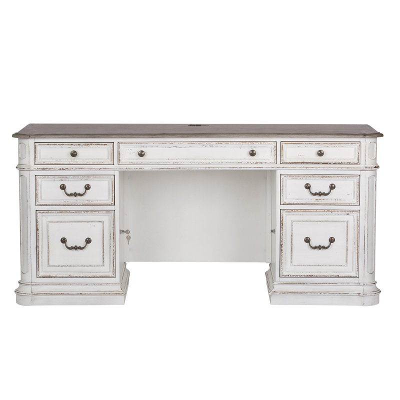 Traditional White Home Office Desk with USB Ports and Drawer